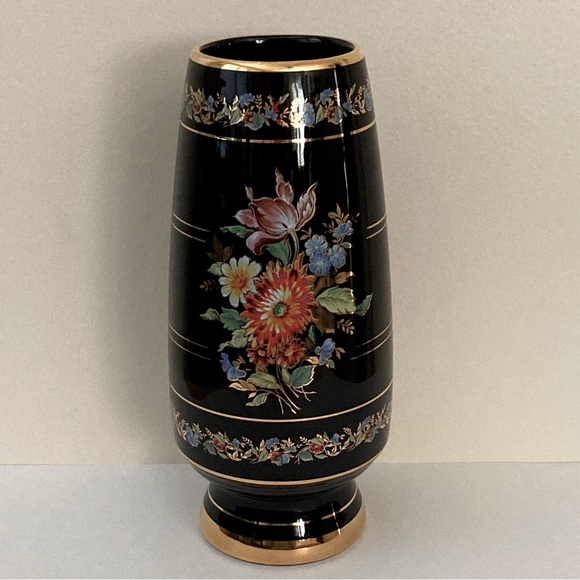 Vintage Fakiolas Handmade Greek Botanical/Floral Vase 24K Gold Trim - Picture 3 of 7